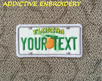 Florida License Plate FL Personalized Iron On Patch Embroidered Applique USA