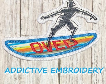 Beach Surfing Guy Personalized Name Iron On Patch Embroidered Applique Custom Name Tag