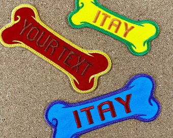 Custom Name Tag Dog Bone Personalized Iron On Patch Pet Embroidered Custom Applique  Name
