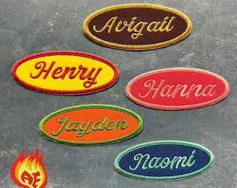 Embroidered Name Tag Custom Personalized Patch Oval Shape Patch Jacket Uniform Iron-On, Sew-On