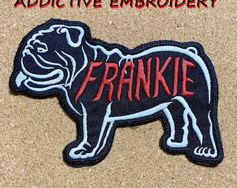Pet Dog Bulldog Personalized Iron On Patch Embroidered Custom Applique Name