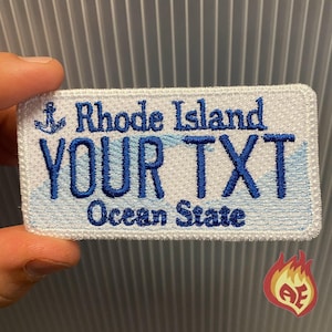 Rhode Island State License Plate RI Personalized Iron On Patch Embroidered Travel Summer Beach Applique USA