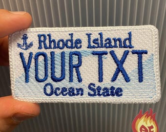 Rhode Island State License Plate RI Personalized Iron On Patch Embroidered Travel Summer Beach Applique USA