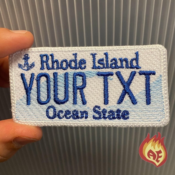 Tablica rejestracyjna stanu Rhode Island, spersonalizowana naszywka do prasowania, haftowana, aplikacja podróżna, letnia, plażowa, USA