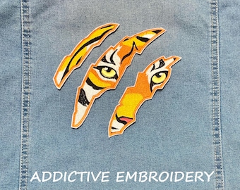 Tiger Face Iron On Patch Paw Scratches Tiger Embroidered Custom Applique Embroidery College Mascot