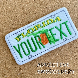 Florida License Plate FL Personalized Iron On Patch Embroidered Travel Summer Beach Applique USA