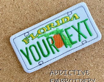Florida License Plate FL Personalized Iron On Patch Embroidered Travel Summer Beach Applique USA