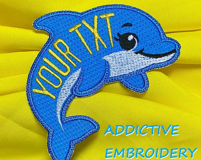 Featured listing image: Dolphin Baby Cute Personalized Name Iron On Patch Embroidered Applique Custom Name Tag