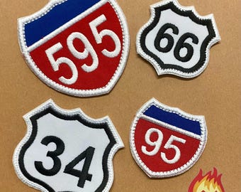 Highway Road Hwy Sign Custom Number Iron On Patch Embroidered Applique Personalized Name Tag