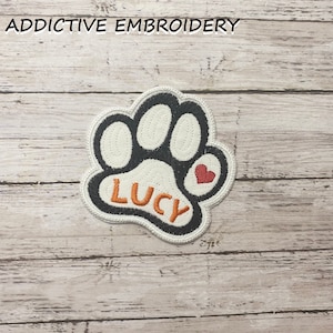 DOG Patch Heart Personalized Iron On Patch Embroidered Custom Applique Name Iron-on White Background