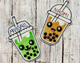 BOBA TEA Iron On Patch Personalized Embroidered Custom Applique Patch Bubble Tea