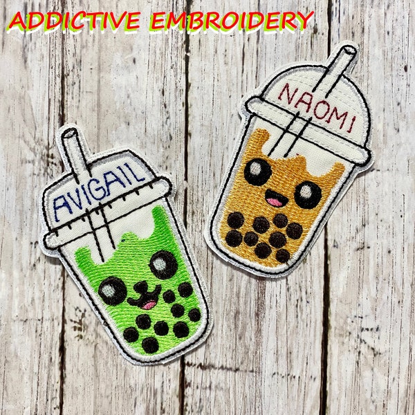 BOBA TEA Iron On Patch Personalized Embroidered Custom Applique Patch Bubble Tea