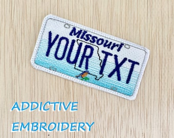 Missosuri License Plate MO Personalized Iron On Patch Embroidered Applique State Travel USA Name Tag