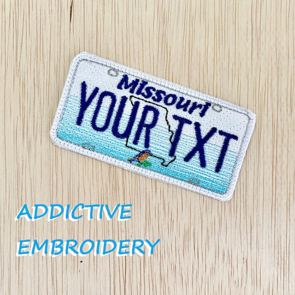 Missosuri License Plate MO Personalized Iron On Patch Embroidered Applique State Travel USA Name Tag
