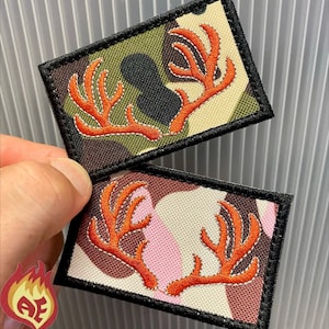 Hunting Antlers Tag Patch Tactical Patch Jacket Iron-On, Sew-On or Velcro Patch Camo camouflage