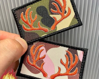 Hunting Antlers Tag Patch Tactical Patch Jacket Iron-On, Sew-On or Velcro Patch Camo camouflage