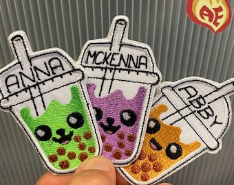 BOBA TEA Iron On Patch Personalized Embroidered Custom Applique Patch Bubble Tea