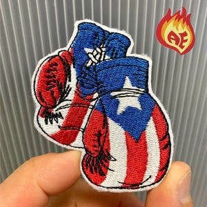 Boxing gloves guantes Boxeo Puerto Rico Flag PR Isla del Encanto Boricua Iron On Patch Surfing  Embroidered Felt USA