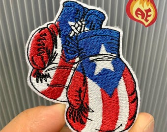 Boxing gloves guantes Boxeo Puerto Rico Flag PR Isla del Encanto Boricua Iron On Patch Surfing  Embroidered Felt USA