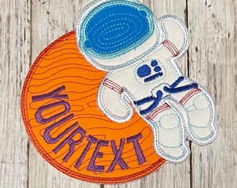 Astronaut in Space Planet Personalized Name Iron On Patch Embroidered Applique Custom Name Tag