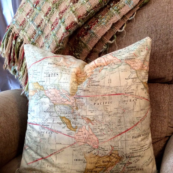 World Map Pillow Etsy