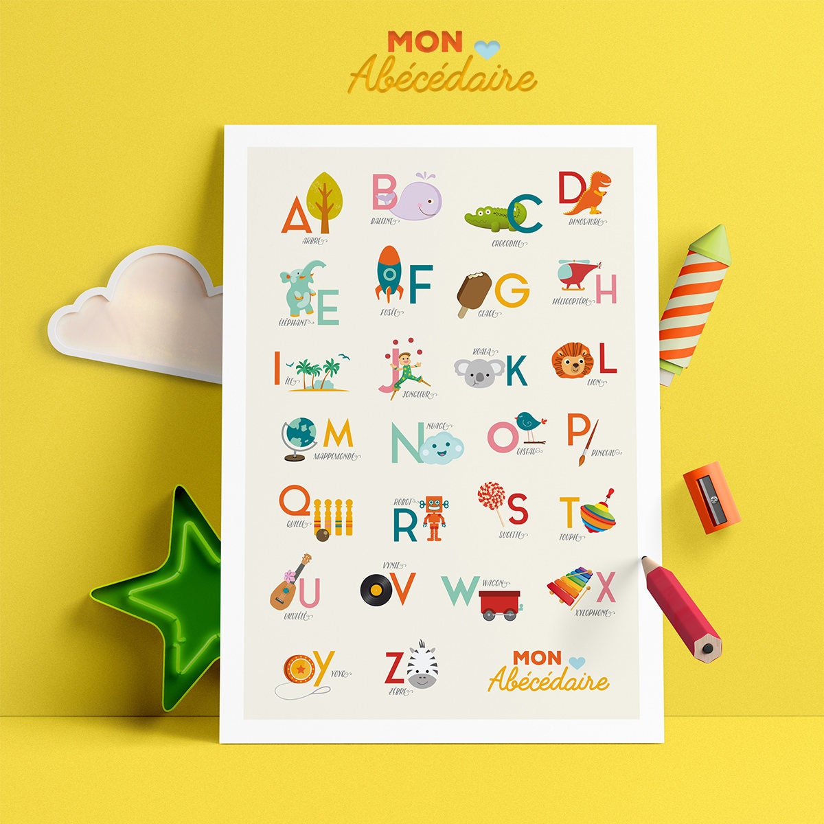 Poster Abecedaire Enfant Alphabet Poster Numerique A Etsy