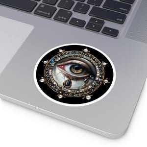 Lovers Eye ronde sticker - romantische waterdichte sticker, liefdessymbool laptopsticker, cadeau stel, trouwbedankjes, Valentijnsdagdecor