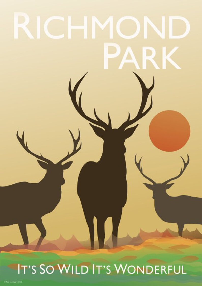 Richmond Park Poster Vintage Style London Etsy