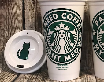 Cat themed gift for the coffee or tea lover (Genuine Reusable Personalized Starbucks Cup, Mug, Tumbler) [cat owners gift, fun pet gifts]