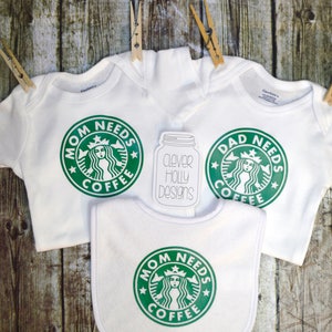 Starbucks Coffee Baby Onesie, Mom Needs Coffee Funny Parody unisex long sleeve or short sleeve bodysuit mom to be gift, new mom gift image 4