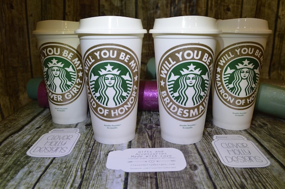 maid of honor cups Bridesmaids cup Bridesmaids proposal gift bridal party cups Starbucks hot cups