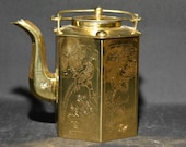 Chinese vintage polished brass decorative teapot, 6.5 inches tall, mid 20th century