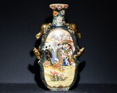 Vintage Chinese made Japanese Satsuma decorative large vase , 14 inches tall, 1980s