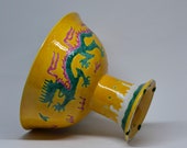 Contemporary porcelain Chinese dragon footed dish, 8 inches wide and 6.5 inches tall, 1980s