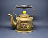Chinese vintage brass and cloisonne teapot, ca. 1950s