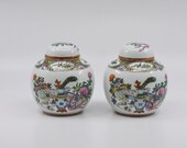 Vintage Chinese porcelain pair ginger jars, 5.5 inches tall, 1940s