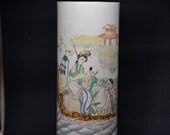Antique Chinese porcelain Republic period brush pot, 11 inches tall, 1940s