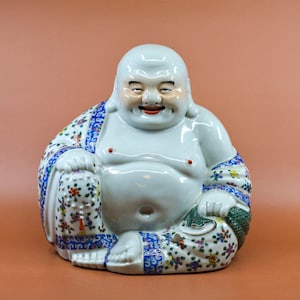 Antique, Chinese, porcelain, Happy Buddha statue, 9.5 inches tall, 1940s