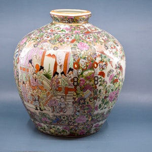 Vintage, Chinese, porcelain, large jar, 14 inches wide, 1980s