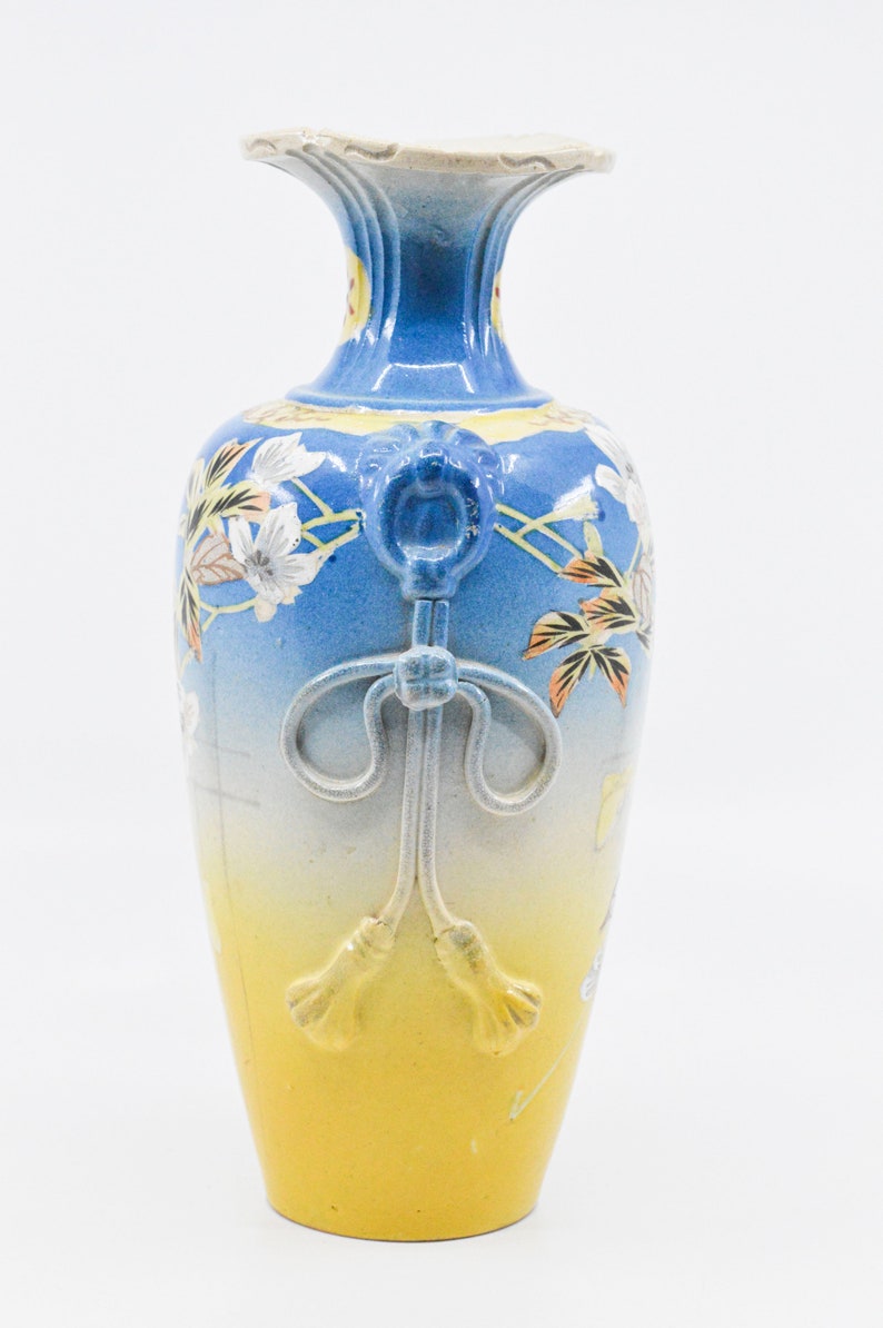 1920-30s Antique Japanese pottery hand painted vase 9.5 inches tall