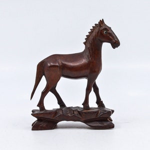 Vintage Chinese carved wooden horse figurine, 4.5 inches tall, 1930s