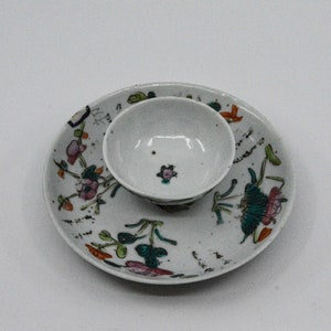 Antique Chinese porcelain plate and small tea cup, late 1800s