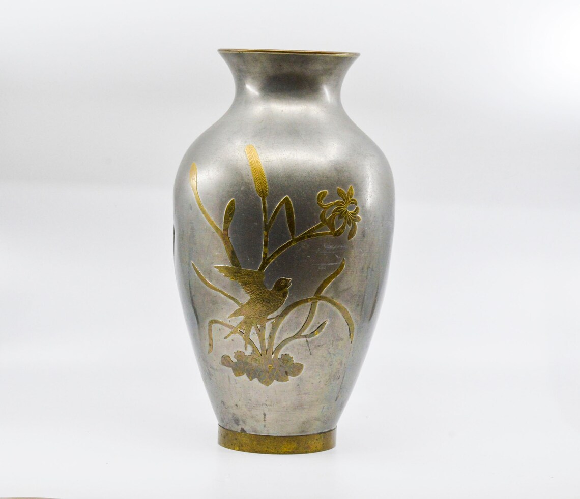 Vintage Hong Kong pewter vase 13 inches tall 1970s Etsy