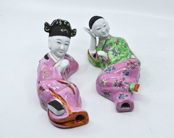 Rare Vintage Chinese Jintong Golden Boy and Yunu Jade Girl