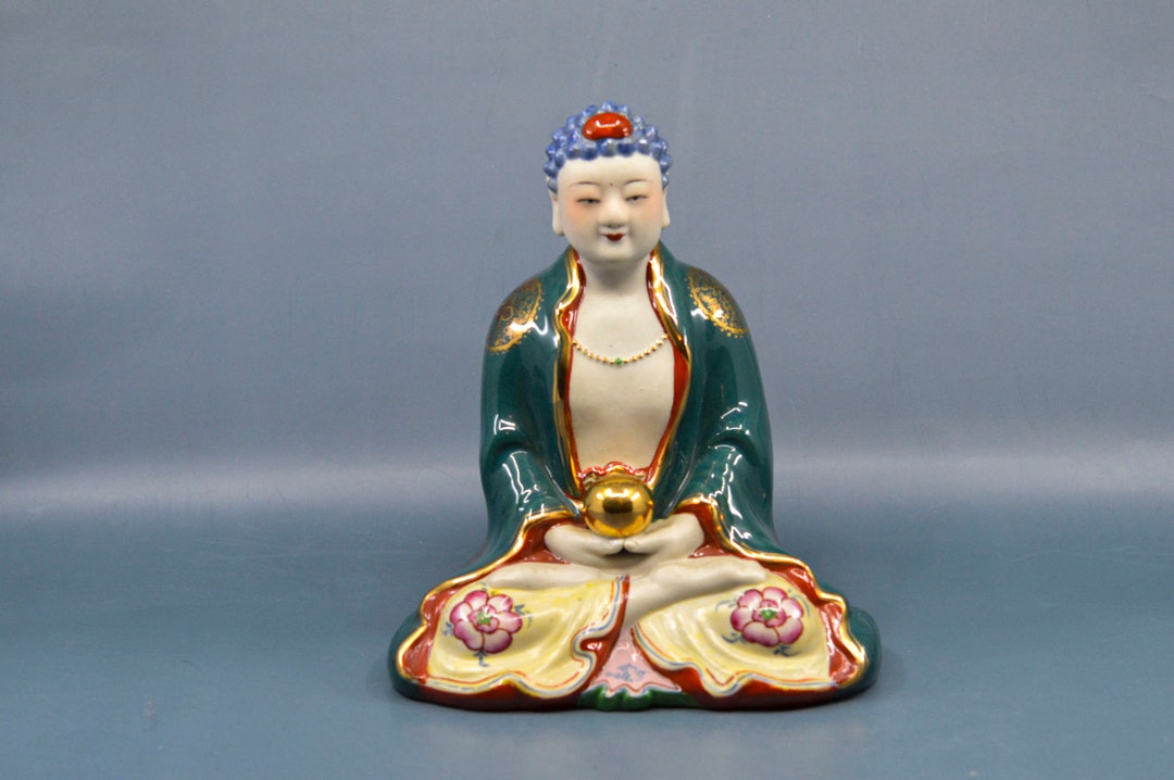 Vintage, Chinese, Bisque Porcelain, Seated Buddha, Statue, 8 Inches