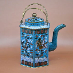 Antique, Chinese, cloisonne , teapot, 7.5 inches tall, 1940s