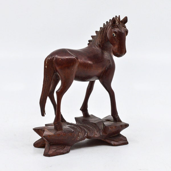 Vintage Chinese carved wood horse figurine,4.5 inches tall, 1930s