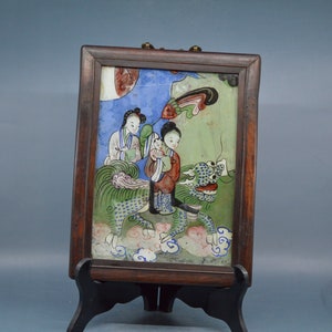 Antique, Chinese, reverse painting on glass, 11.5 x 9 inches, 1920s