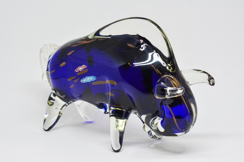 Gorgeous Art Glass Deep Blue Wall Street Bull Arte En Vidrio