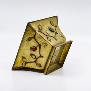 Antique Chinese brass with inlade stone planter, 6.5 inches wide, early 1900s